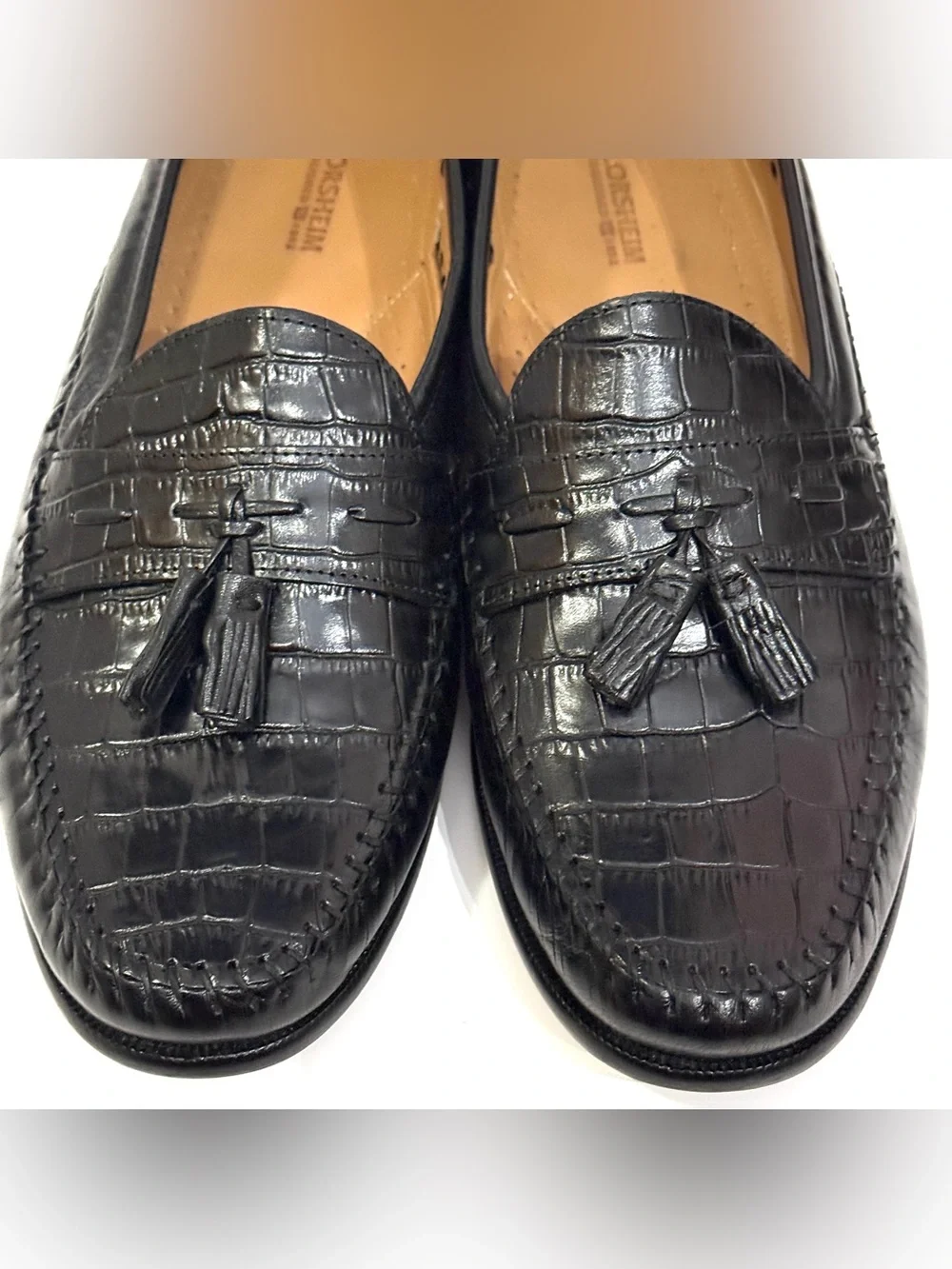 Florsheim Black Croc Embossed Leather Tassel Loafers Men’s 9.5 D USA